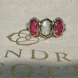 Kendra Scott Silver Emilie Triple Band Ring with Pink and White Stones - Size 6